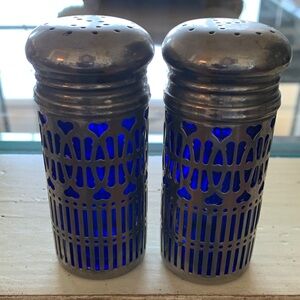 Vintage Silver plated Cobalt Blue Glass Salt and Pepper Shakers